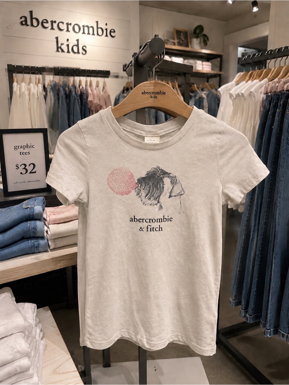 Abercrombie & Fitch Kids Bubblegum Dog Graphic Tee Small